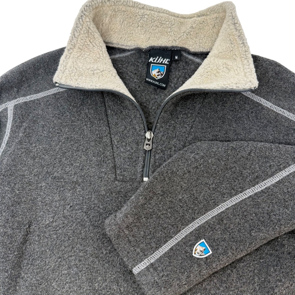 Kuhl Alfpaca Fleece Mens Medium Gray Quarter Zip Pullover Sweater Mock Neck